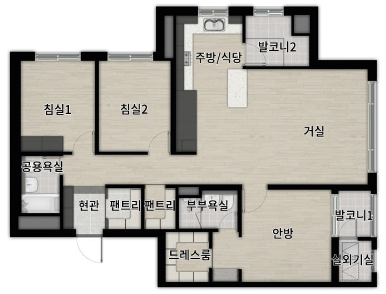 강릉 우미린 84C 평면도